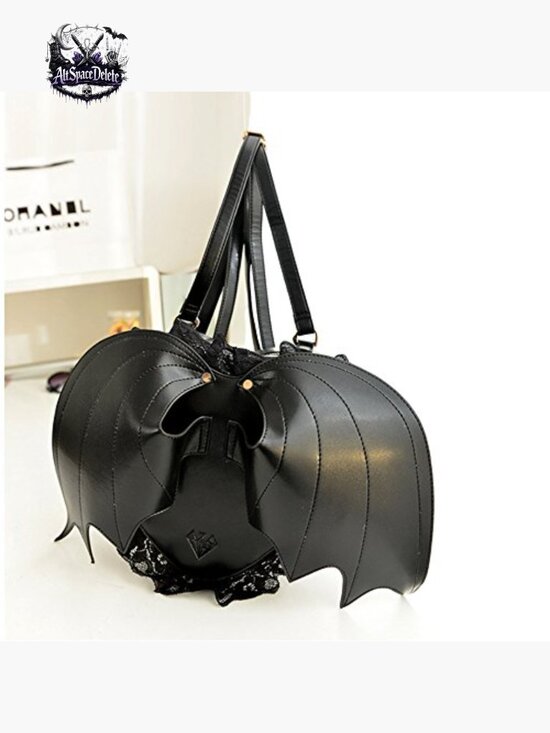 Gothic Bat Heart Wings Backpack PU Leather Lace Daypack Travel Bag main image 6